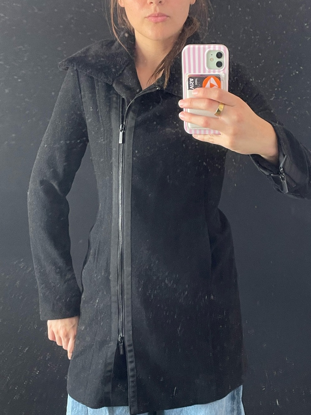 Armani Exchange Black Long Zip Front Trench Coat